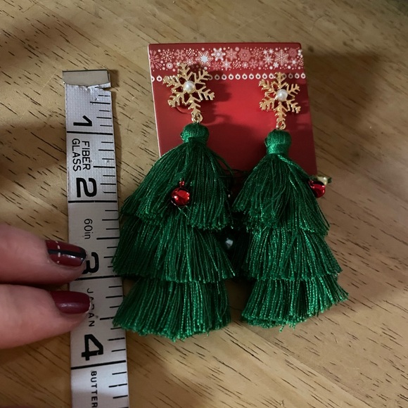 Unbranded Christmas Tree Tassel Beaded Earrings gold green blue red faux pearl - Picture 10 of 13
